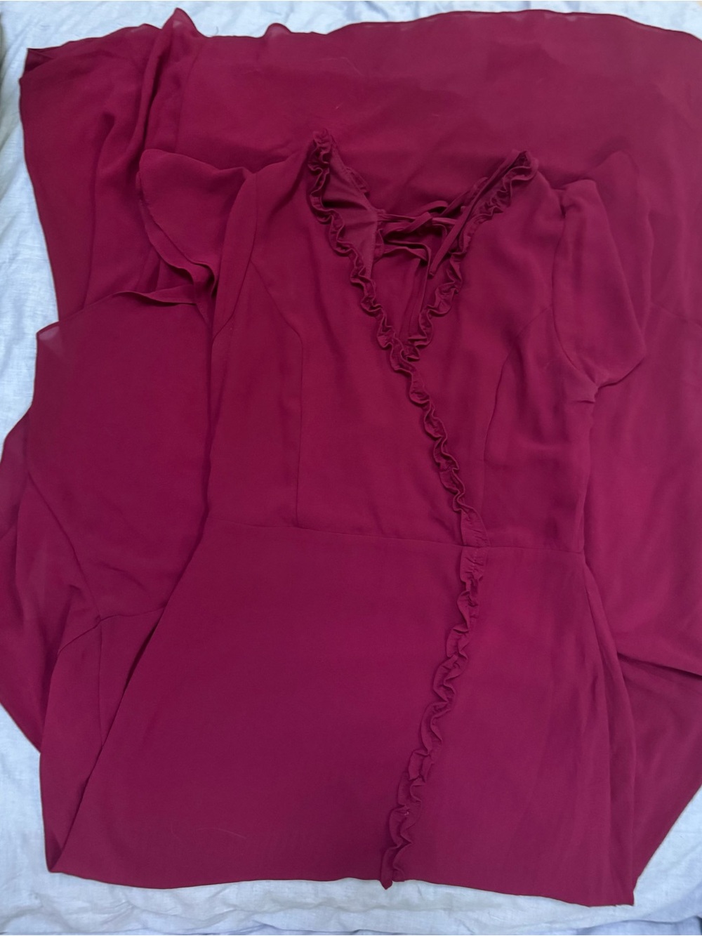 Lulu's Pour the Champagne Burgundy Ruffled Backless Maxi Dress Size Small - Picture 3 of 8